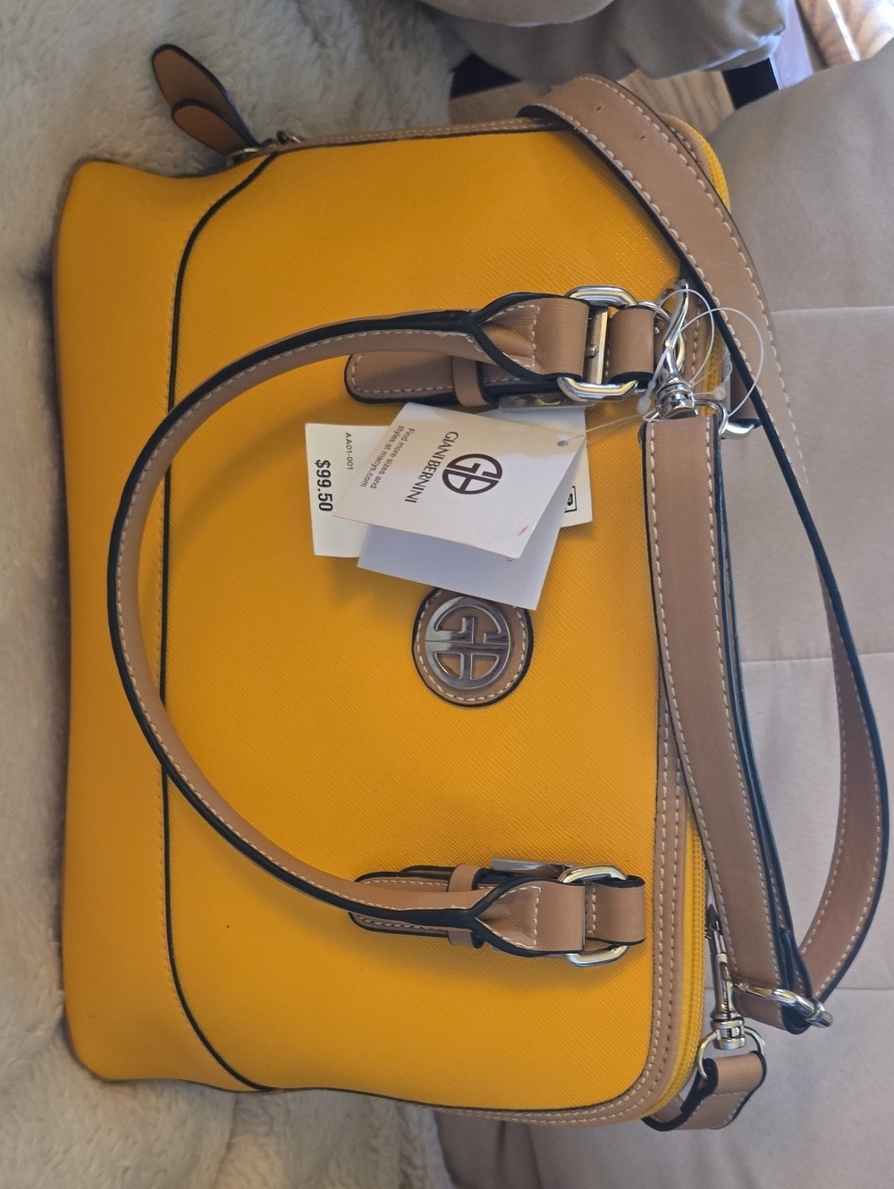 Giani Bernini Bright Yellow Satchel with Tan Trim